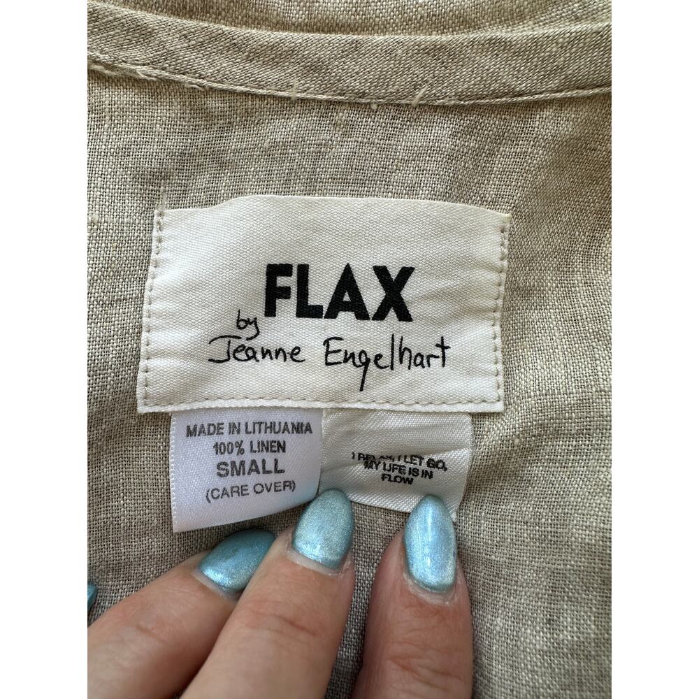 FLAX By Jeanne Engelhart 100% Linen Cropped Button Front Blouse Natural Small - Picture 4 of 7